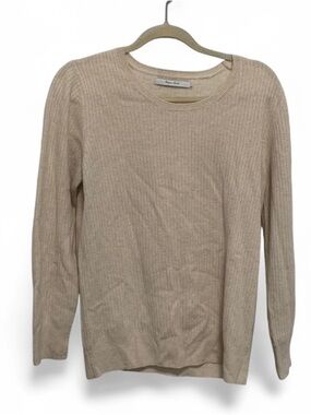 Harper Lane Cream Ribbed Cashmere Crewneck Sweater